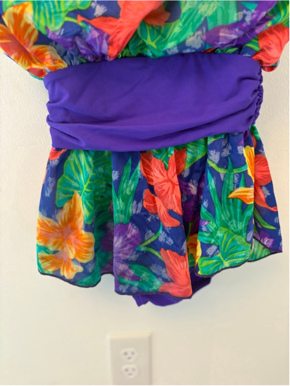 Vintage Sun Streak Tropical Swimsuit Size 8 Floral One Piece Skirted - Picture 4 of 11